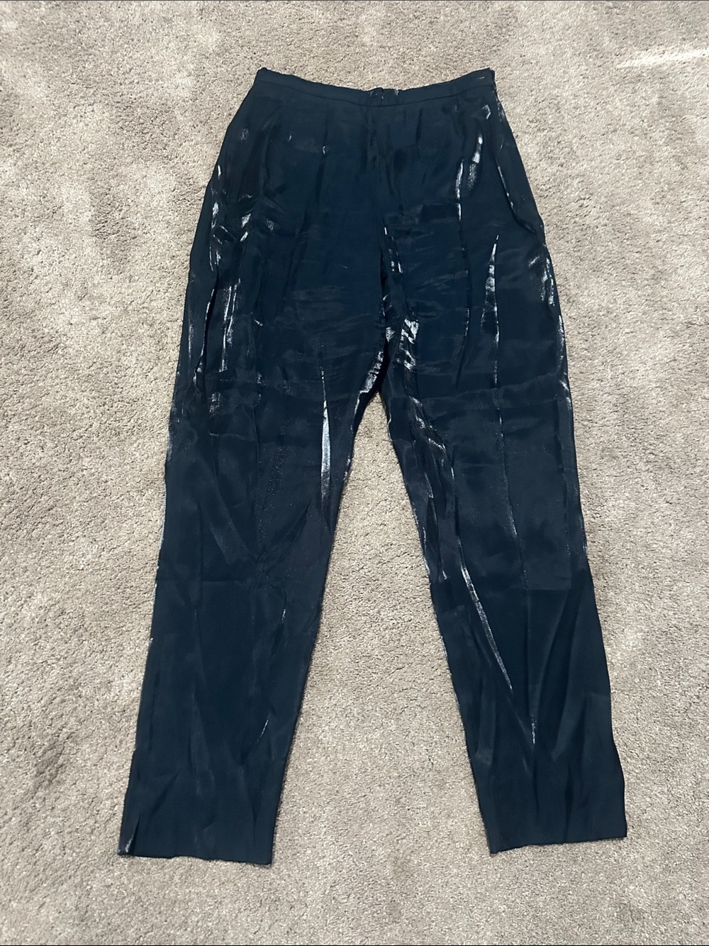 Black High-Waist Tapered Satin Pants